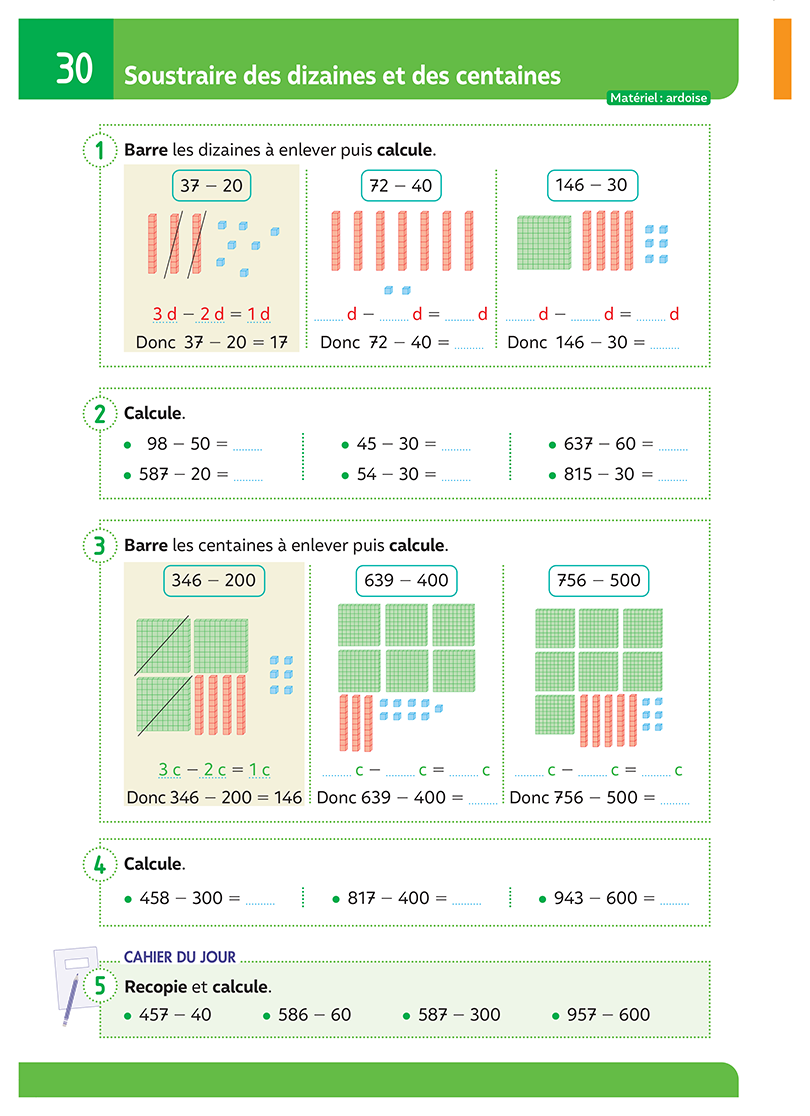 Calcul - Soustraire des dizaines et des centaines Calcul - Soustraire des dizaines et des centaines