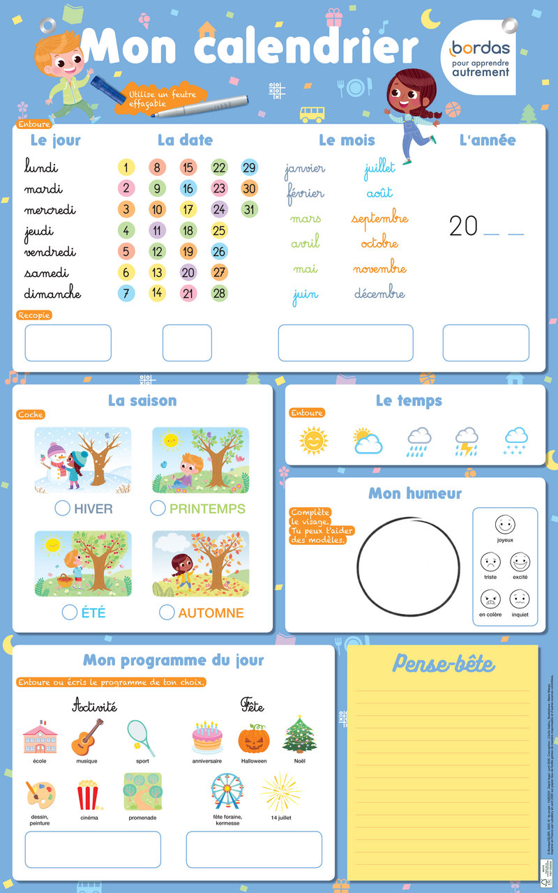 Les Posters Ardoises Mon Calendrier Des 5 Ans Poster Bordas Editeur