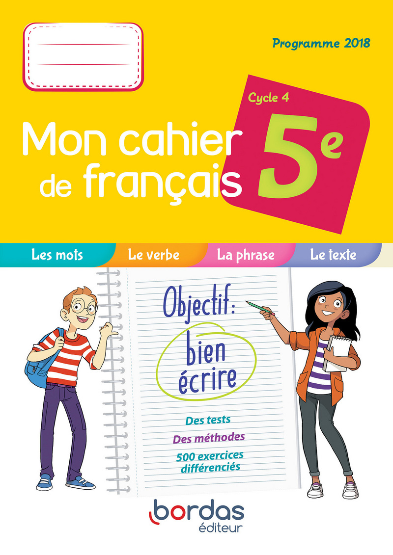 Image Cahier Francais Mon cahier de français 5e * Cahier de l'élève (Ed. 2019) | Bordas éditeur