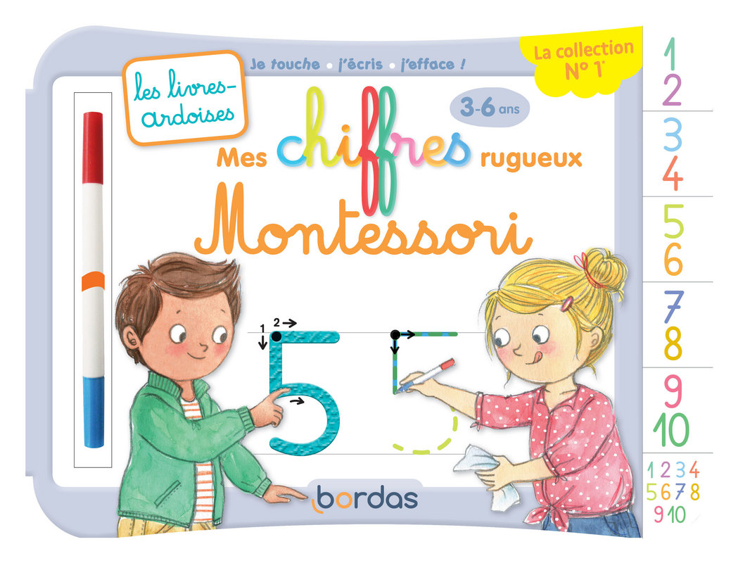 Les livres-ardoises - Mes chiffres rugueux Montessori * Cahier  d'activités/d'exercices